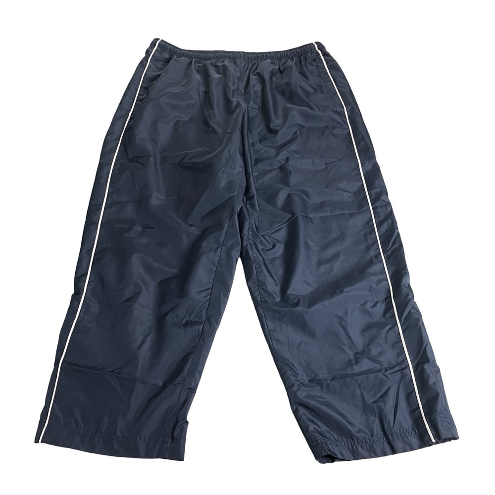 Y2K Premier Track Pants Mens XL Navy Wide Leg Windbreaker Ankle Zip Baggy Stripe